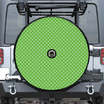 Lime Green And White Polka Dot Print Tire Cover With Camera Hole