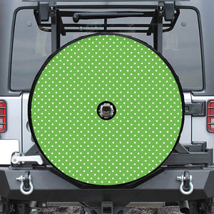 Lime Green And White Polka Dot Print Tire Cover With Camera Hole