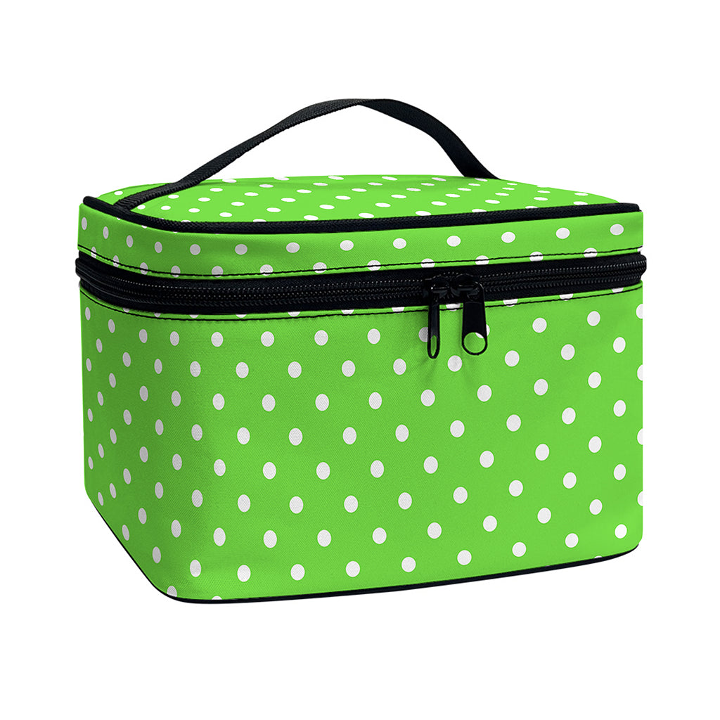 Lime Green And White Polka Dot Print Travel Makeup Bag