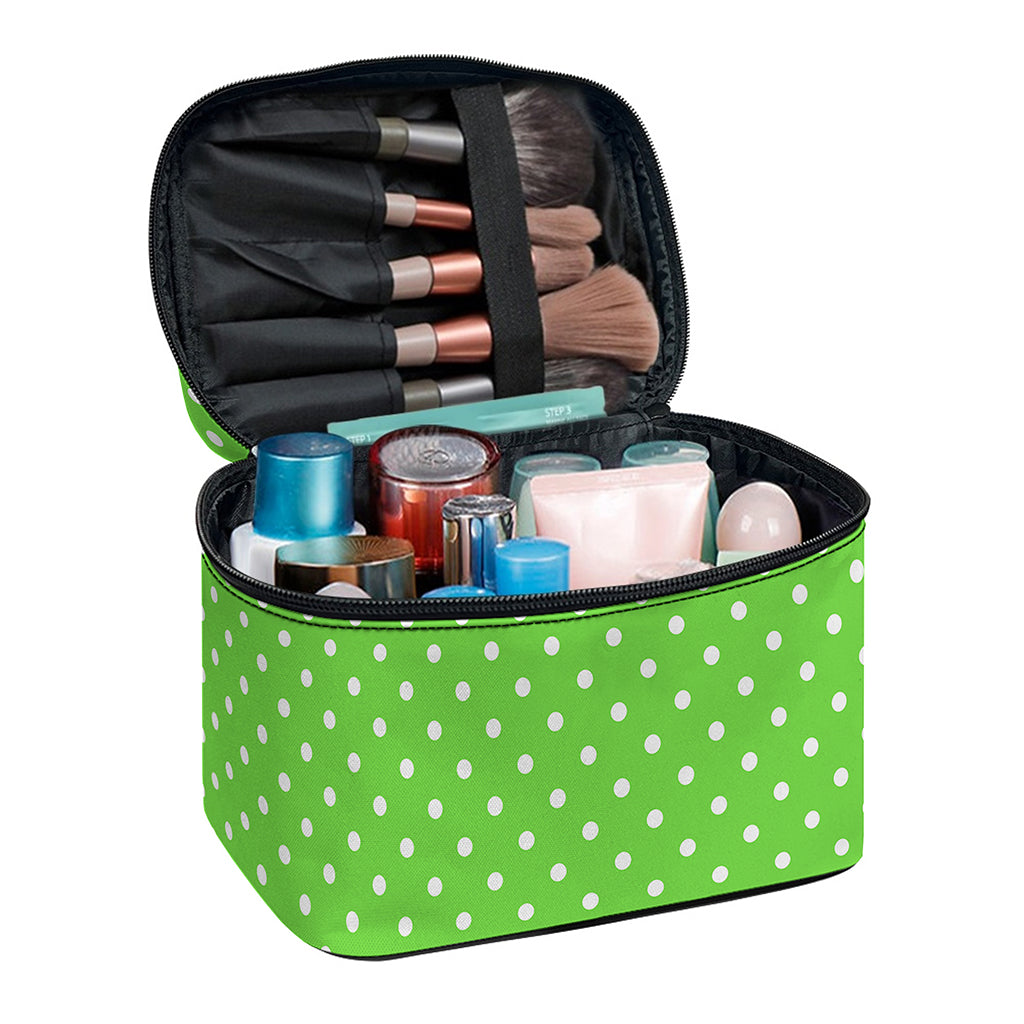 Lime Green And White Polka Dot Print Travel Makeup Bag