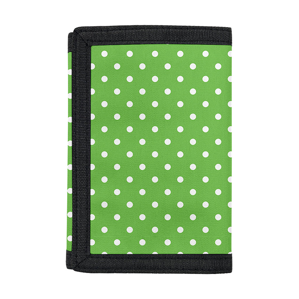 Lime Green And White Polka Dot Print Trifold Wallet