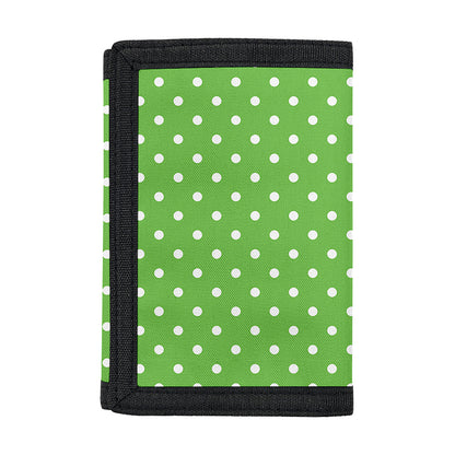 Lime Green And White Polka Dot Print Trifold Wallet