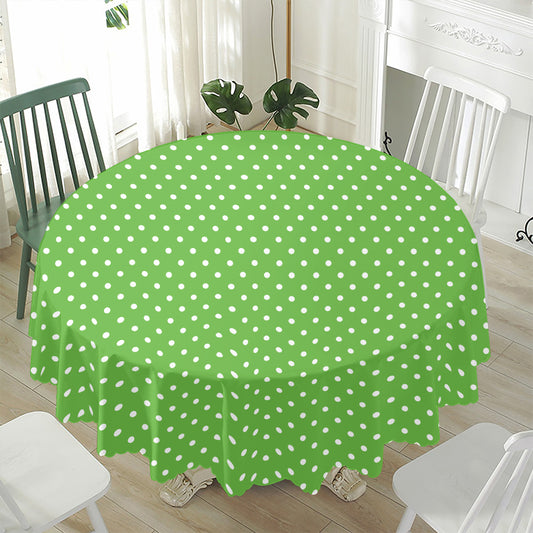 Lime Green And White Polka Dot Print Waterproof Round Tablecloth