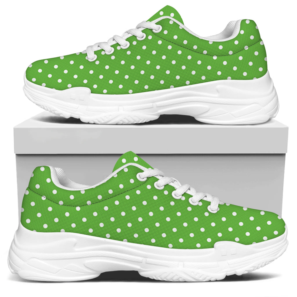 Lime Green And White Polka Dot Print White Chunky Shoes