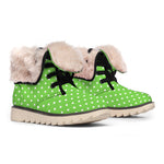 Lime Green And White Polka Dot Print Winter Boots