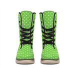 Lime Green And White Polka Dot Print Winter Boots
