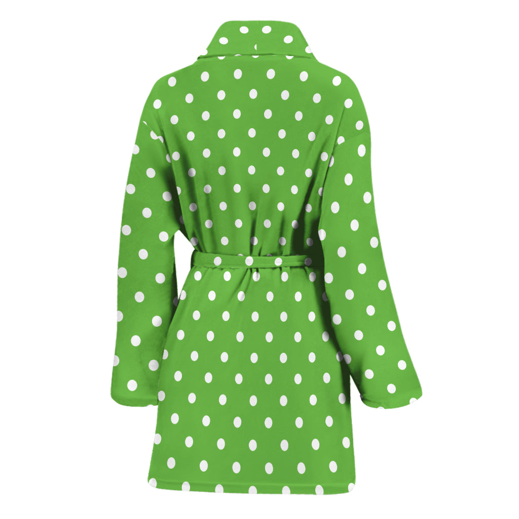 Lime Green And White Polka Dot Print Women's Bathrobe
