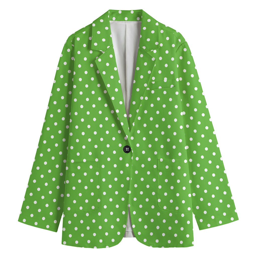 Lime Green And White Polka Dot Print Women's Blazer