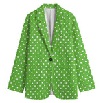 Lime Green And White Polka Dot Print Women's Blazer