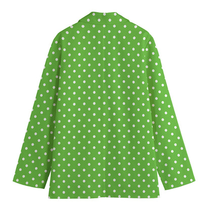 Lime Green And White Polka Dot Print Women's Blazer
