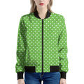 Lime Green And White Polka Dot Print Women's Bomber Jacket