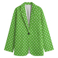 Lime Green And White Polka Dot Print Women's Cotton Blazer