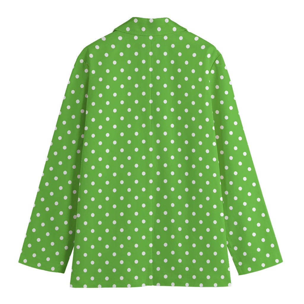 Lime Green And White Polka Dot Print Women's Cotton Blazer