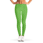 Lime Green And White Polka Dot Print Women's Leggings