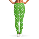 Lime Green And White Polka Dot Print Women's Leggings
