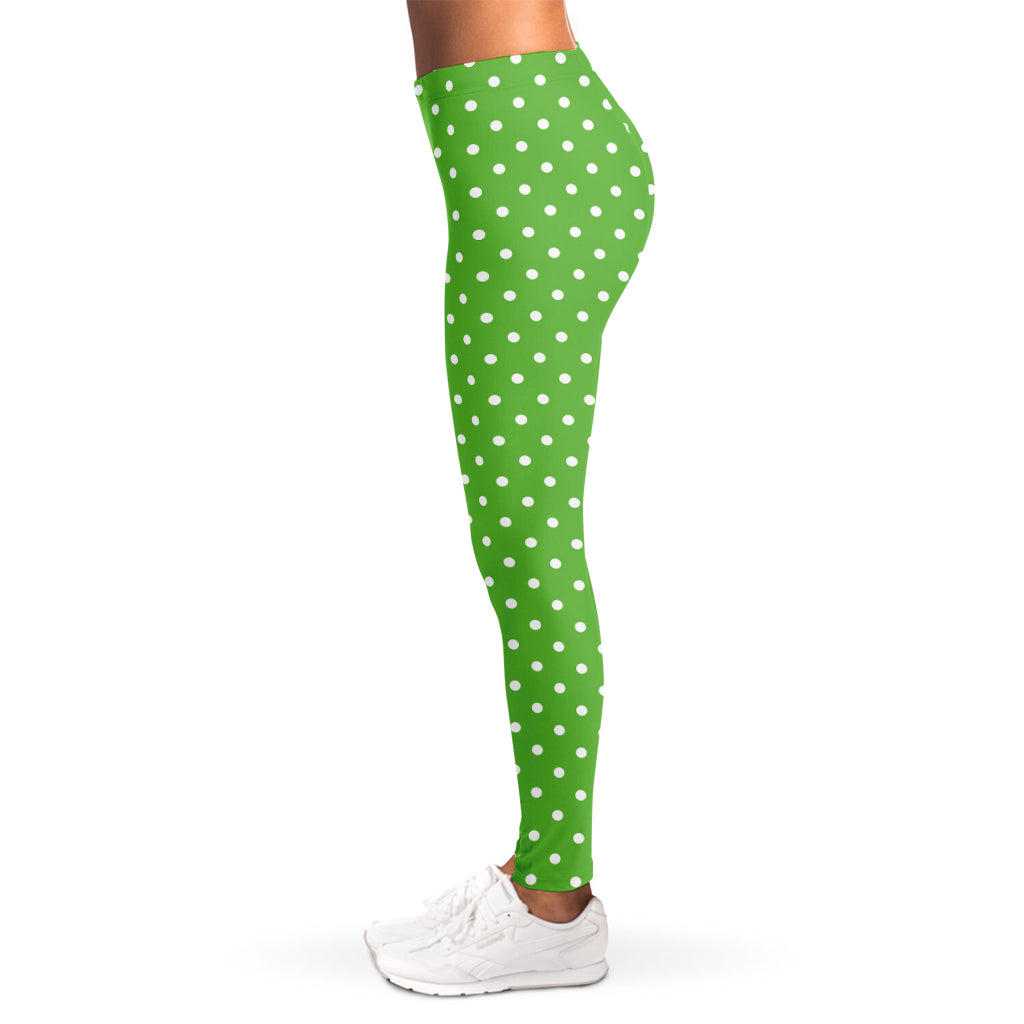 Lime Green And White Polka Dot Print Women's Leggings