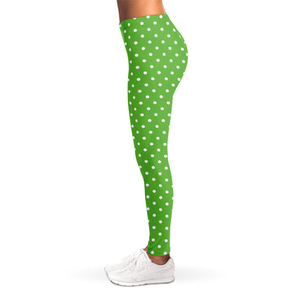 Lime Green And White Polka Dot Print Women's Leggings
