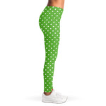 Lime Green And White Polka Dot Print Women's Leggings