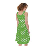 Lime Green And White Polka Dot Print Women's Sleeveless Dress