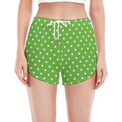 Lime Green And White Polka Dot Print Women's Split Running Shorts