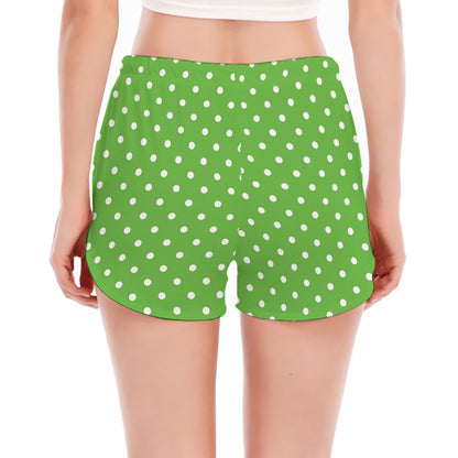 Lime Green And White Polka Dot Print Women's Split Running Shorts