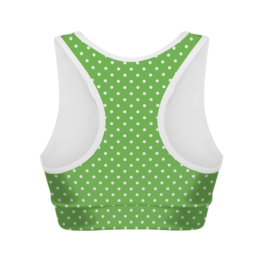 Lime Green And White Polka Dot Print Women's Sports Bra