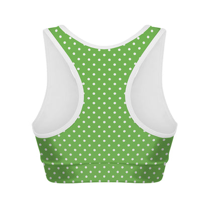 Lime Green And White Polka Dot Print Women's Sports Bra