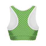 Lime Green And White Polka Dot Print Women's Sports Bra