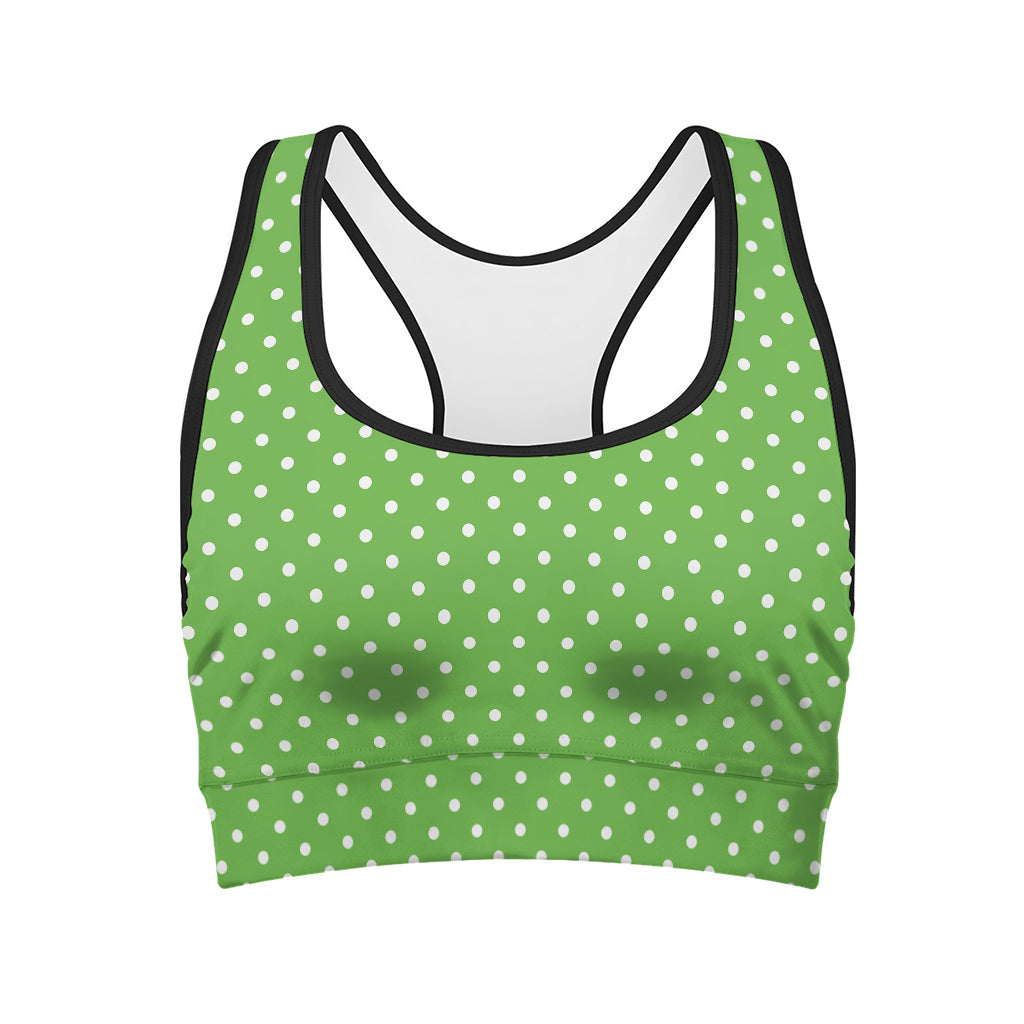 Lime Green And White Polka Dot Print Women's Sports Bra