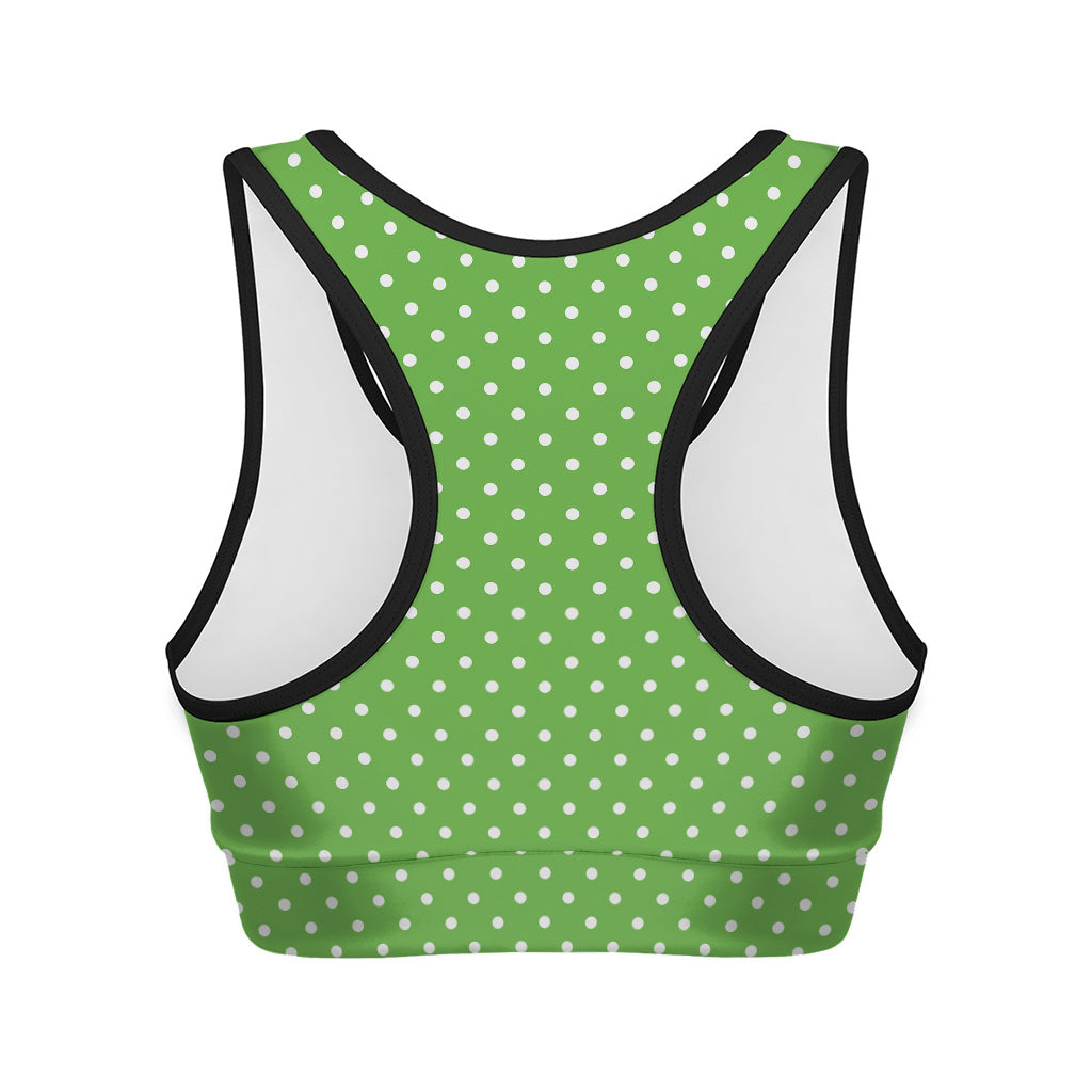 Lime Green And White Polka Dot Print Women's Sports Bra