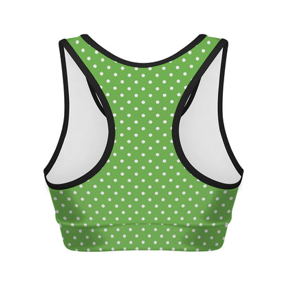 Lime Green And White Polka Dot Print Women's Sports Bra