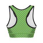 Lime Green And White Polka Dot Print Women's Sports Bra