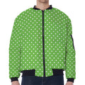 Lime Green And White Polka Dot Print Zip Sleeve Bomber Jacket