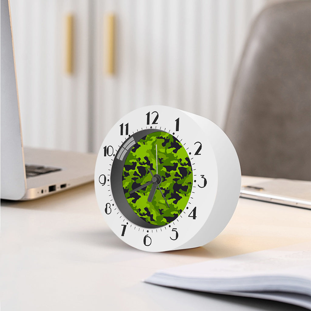 Lime Green Camouflage Print Alarm Clock