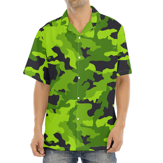 Lime Green Camouflage Print Aloha Shirt