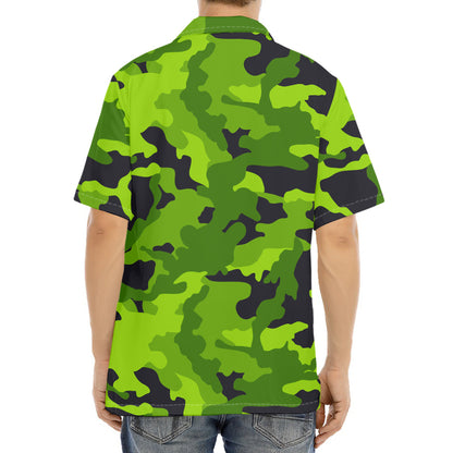 Lime Green Camouflage Print Aloha Shirt