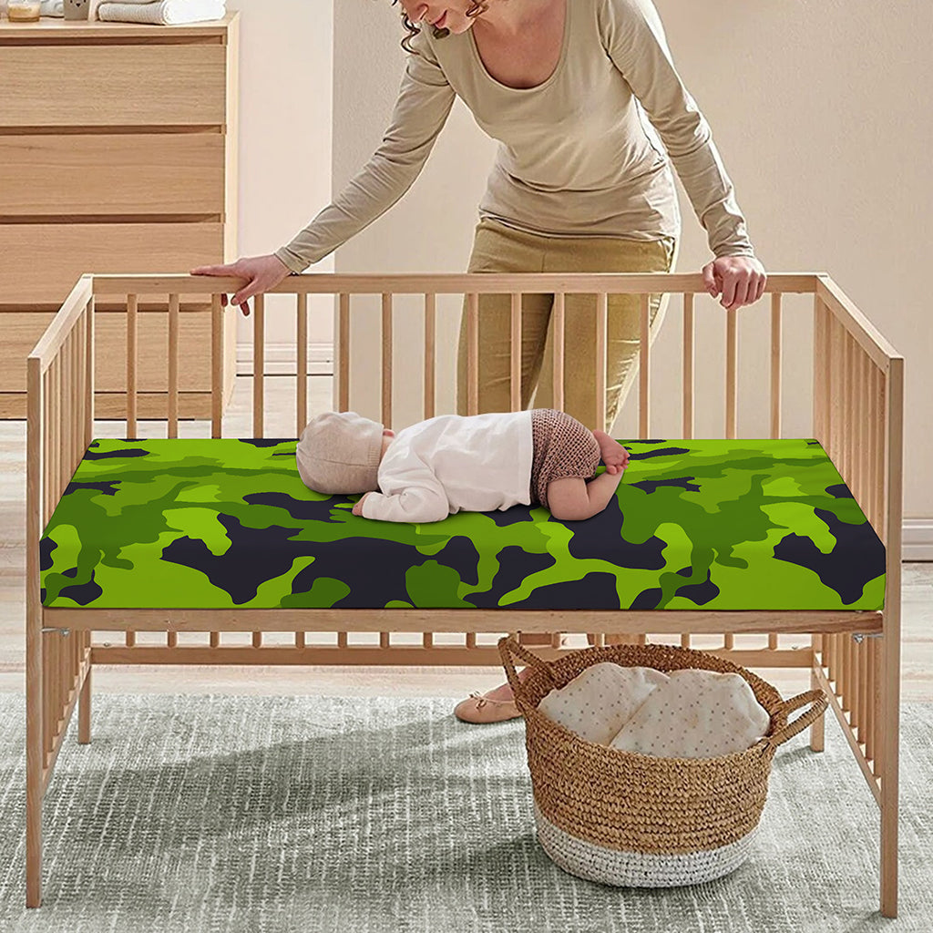 Lime Green Camouflage Print Baby Crib Sheet