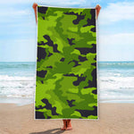 Lime Green Camouflage Print Beach Towel