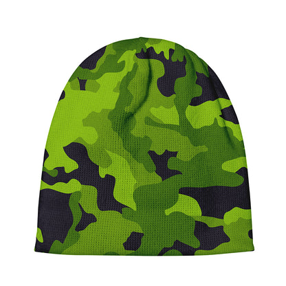 Lime Green Camouflage Print Beanie