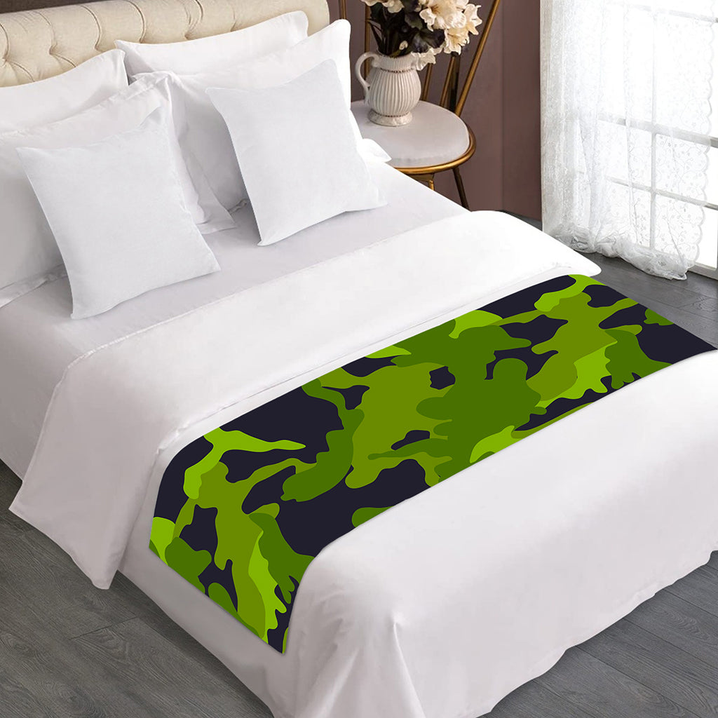 Lime Green Camouflage Print Bed Runner