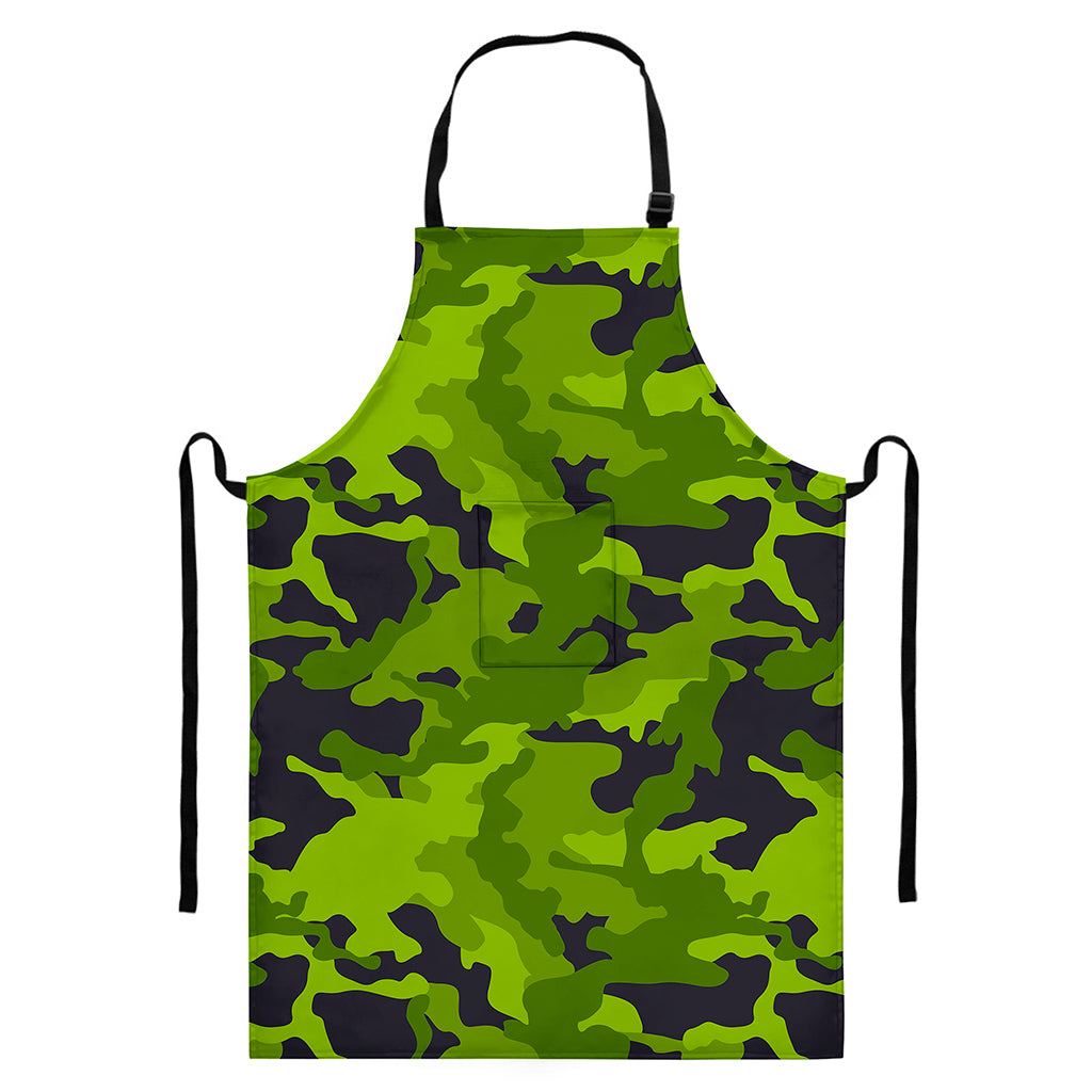 Lime Green Camouflage Print Bib Apron With Pocket