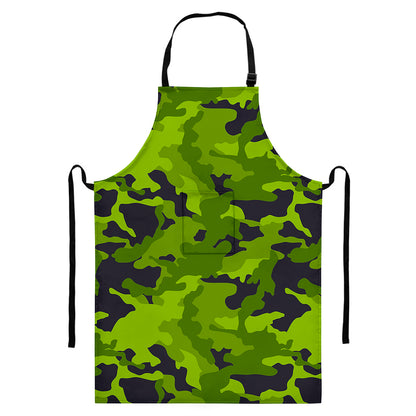 Lime Green Camouflage Print Bib Apron With Pocket