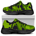 Lime Green Camouflage Print Black Chunky Shoes
