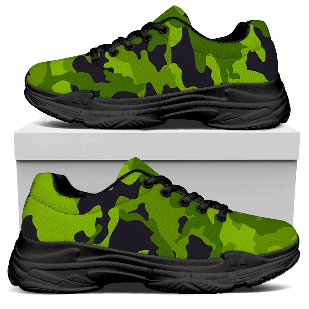 Lime Green Camouflage Print Black Chunky Shoes