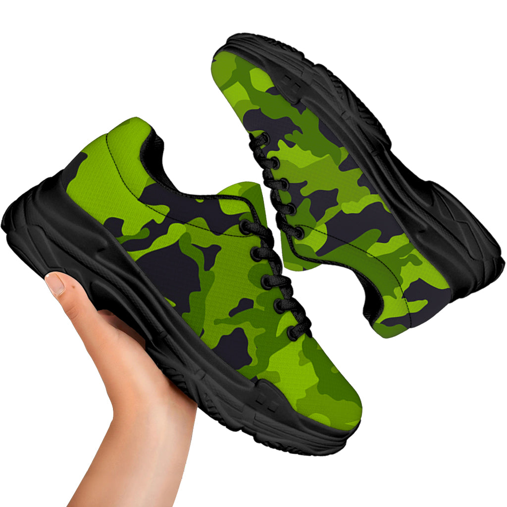 Lime Green Camouflage Print Black Chunky Shoes