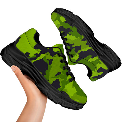 Lime Green Camouflage Print Black Chunky Shoes