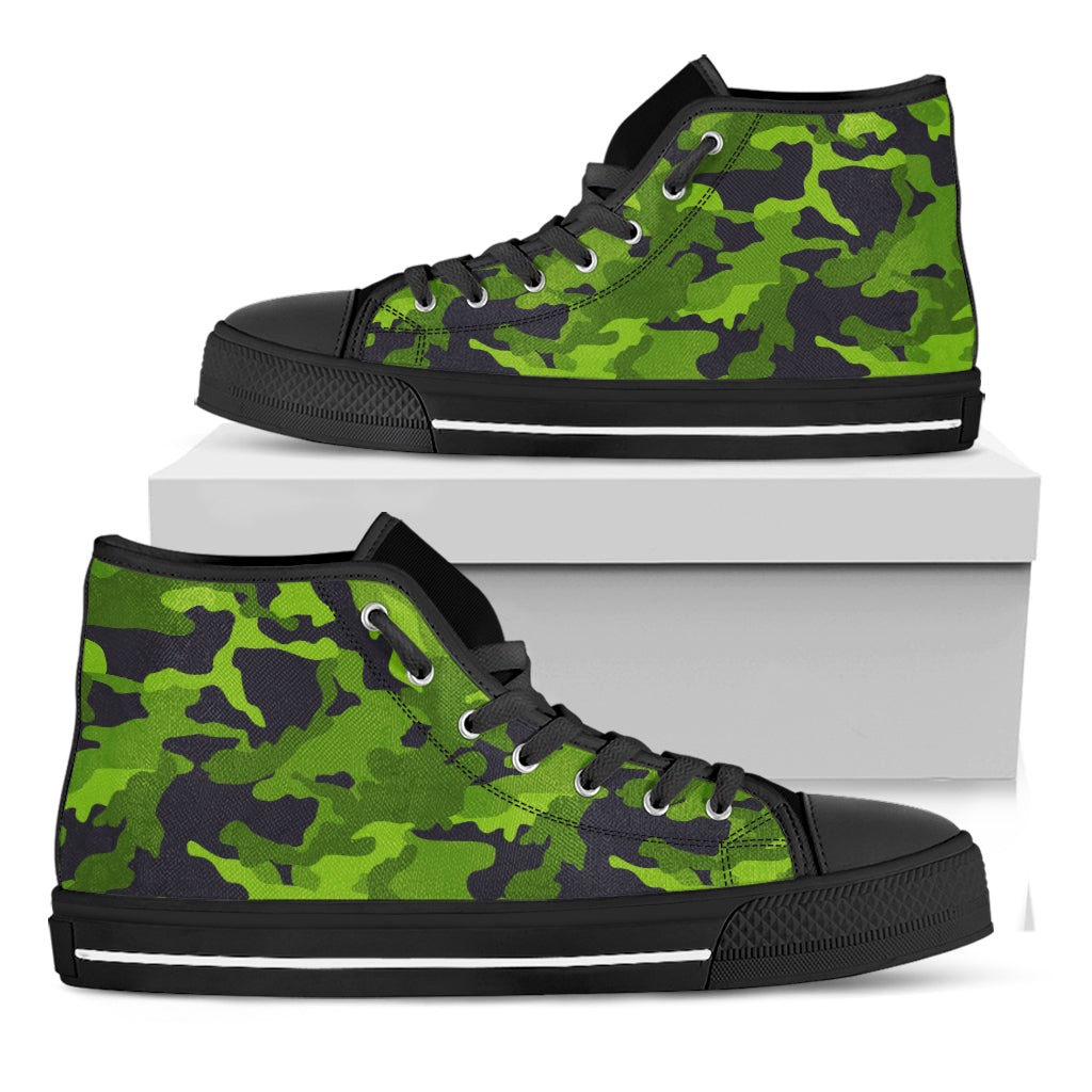 Lime Green Camouflage Print Black High Top Sneakers