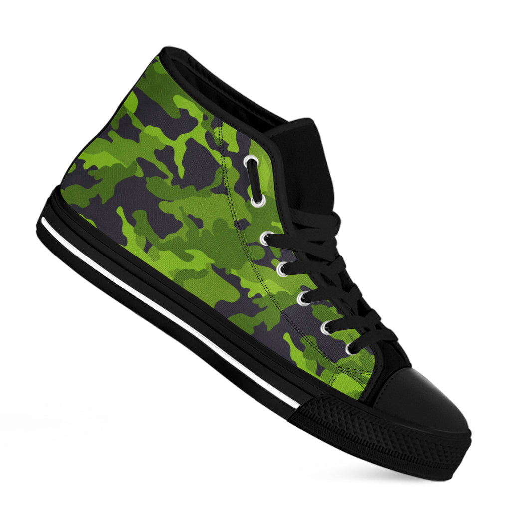 Lime Green Camouflage Print Black High Top Sneakers