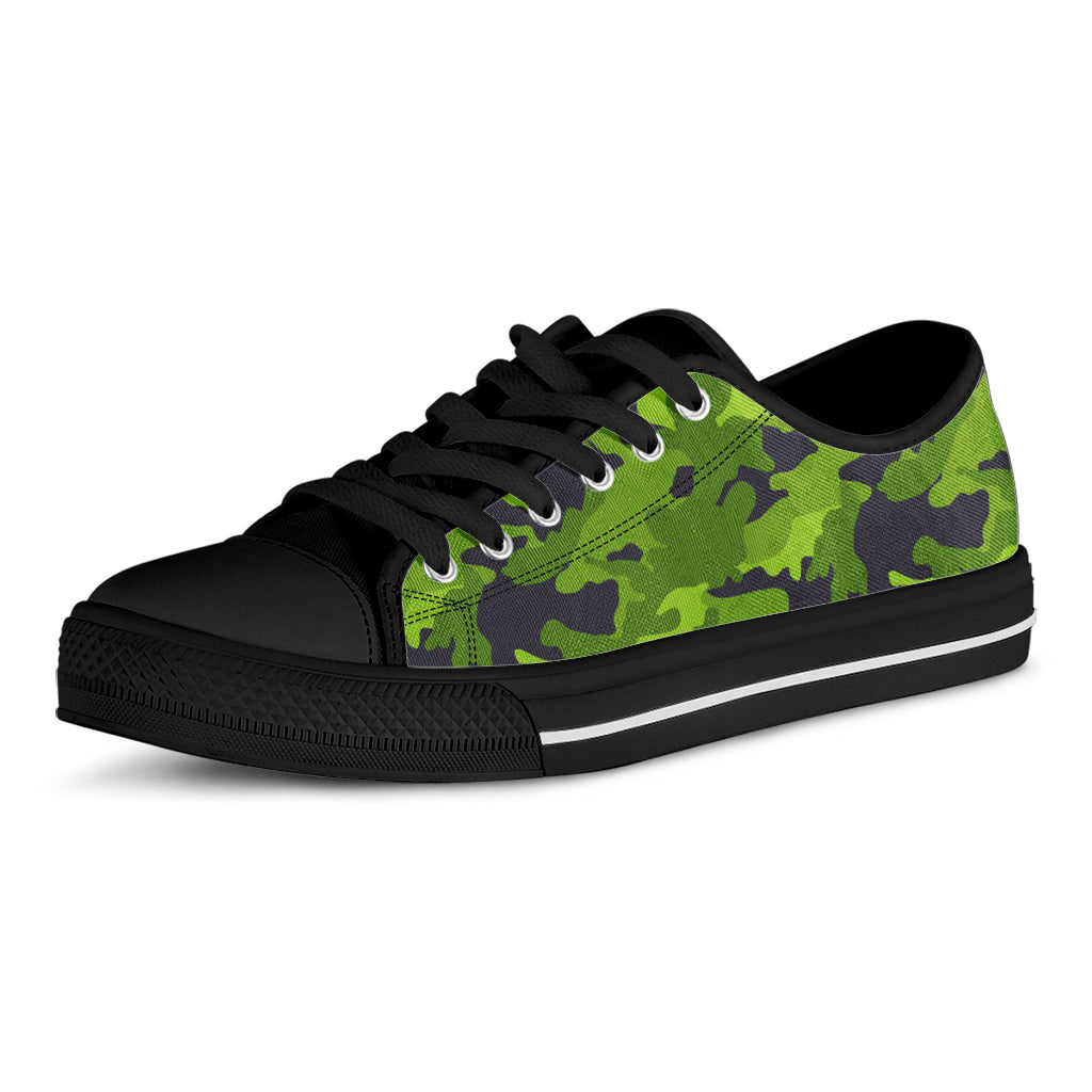 Lime Green Camouflage Print Black Low Top Sneakers