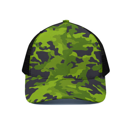 Lime Green Camouflage Print Black Mesh Trucker Cap